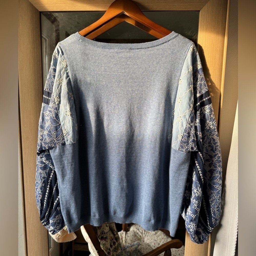 Chicos 100% Cotton Bohemian Ballon Sleeve Blouse Size Large - Picture 2 of 5